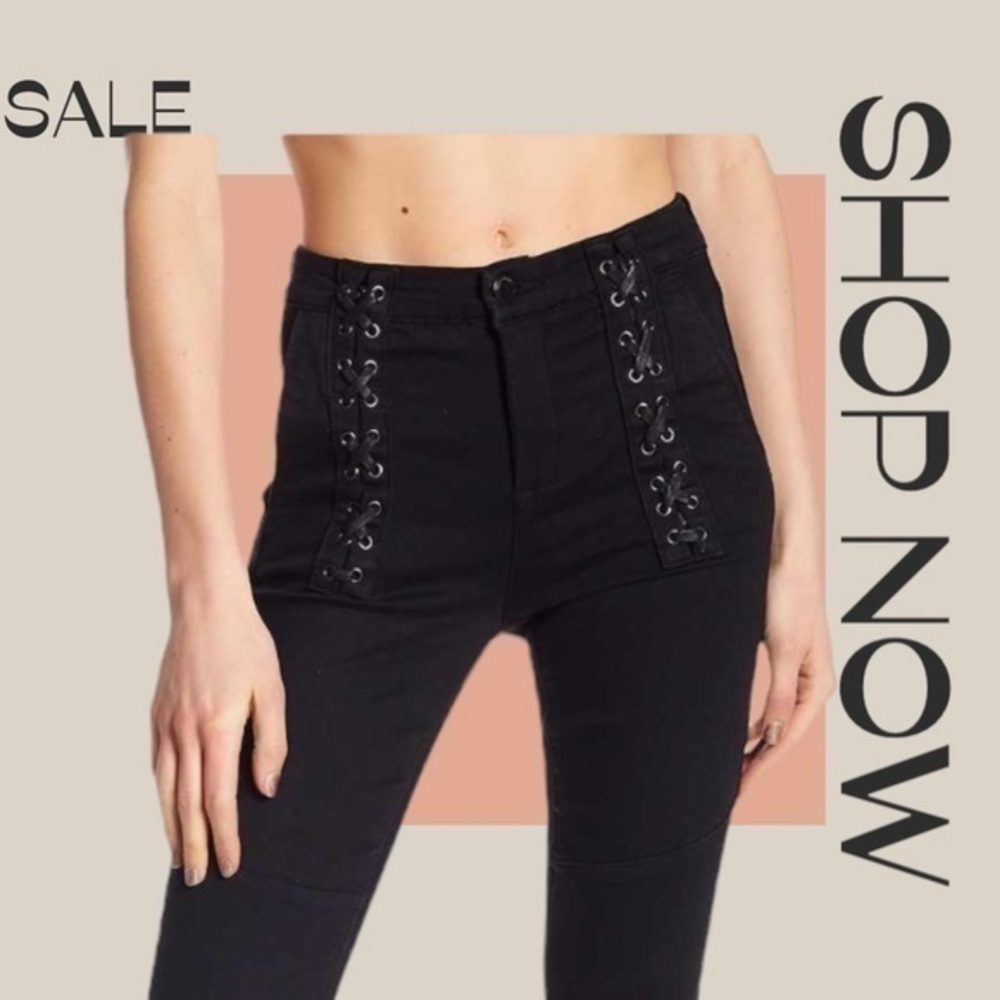 Black skinny jeans with lace tie design